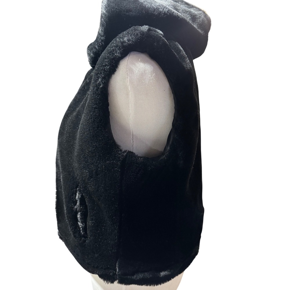 VTG Marvin Richards Faux Fur Hooded Vest Womens Medium Black Vintage Zip  USA - Picture 3 of 8